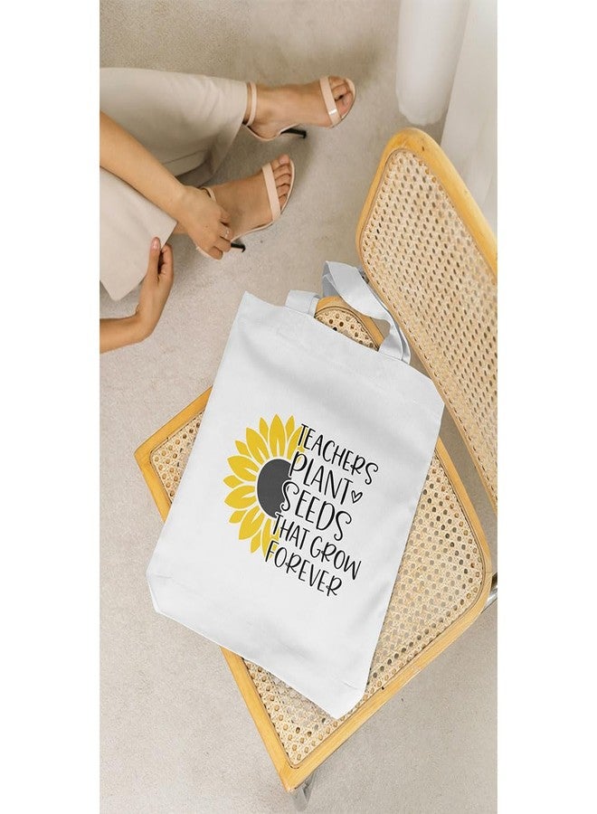 Hubops حقيبة تسوق للمعلمين من قماش البوليستر من هوبوبس - حقيبة تسوق وهدايا قابلة لإعادة الاستخدام وصديقة للبيئة للمعلمين - حقيبة أنيقة مطبوعة عليها عبارة تقدير للمعلمين (HUB-TOTE-TEACHER-SUNFLOWER-001) - Image 4